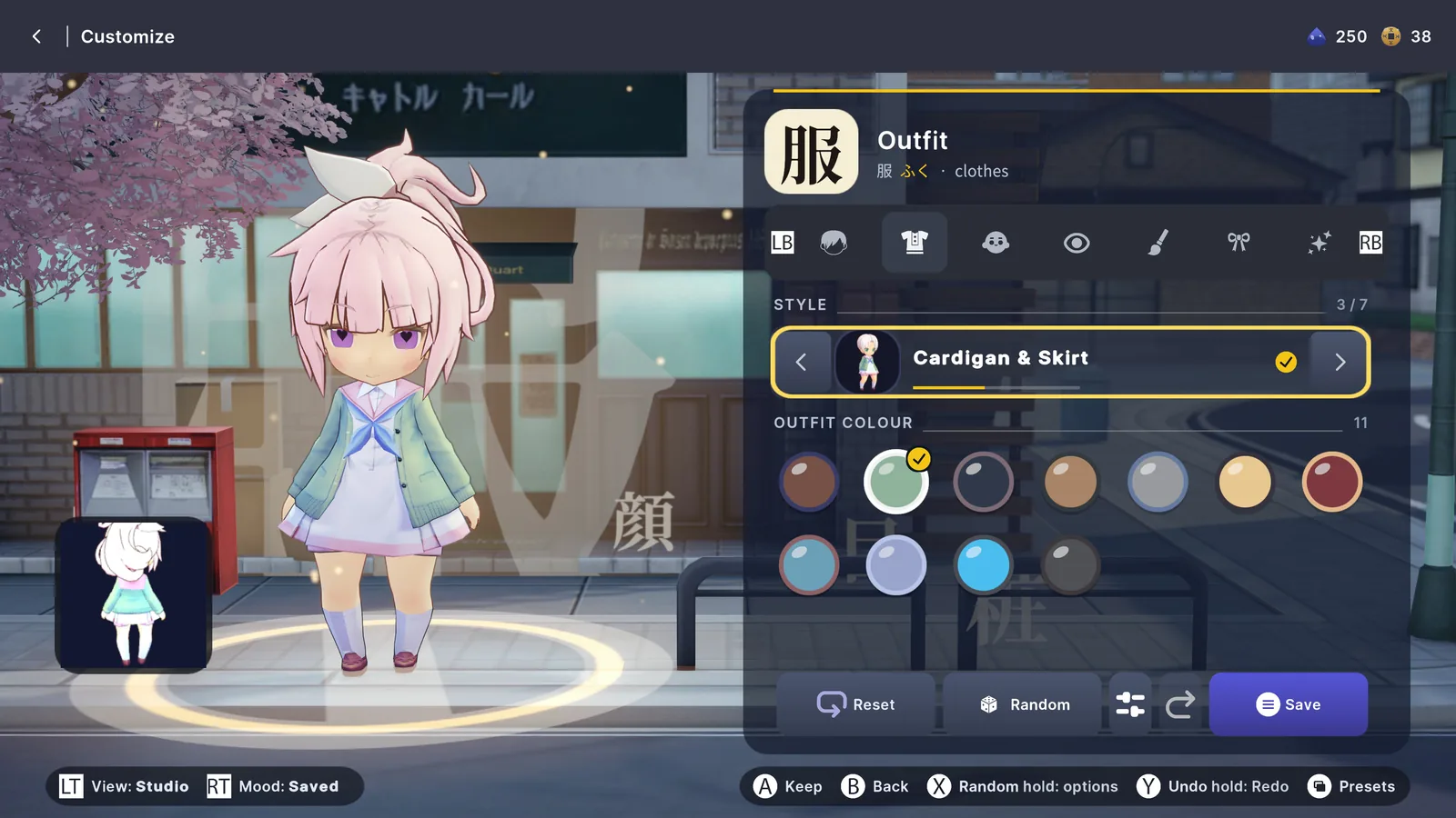 L’éditeur de personnage, au moment de choisir une tenue et sa couleur