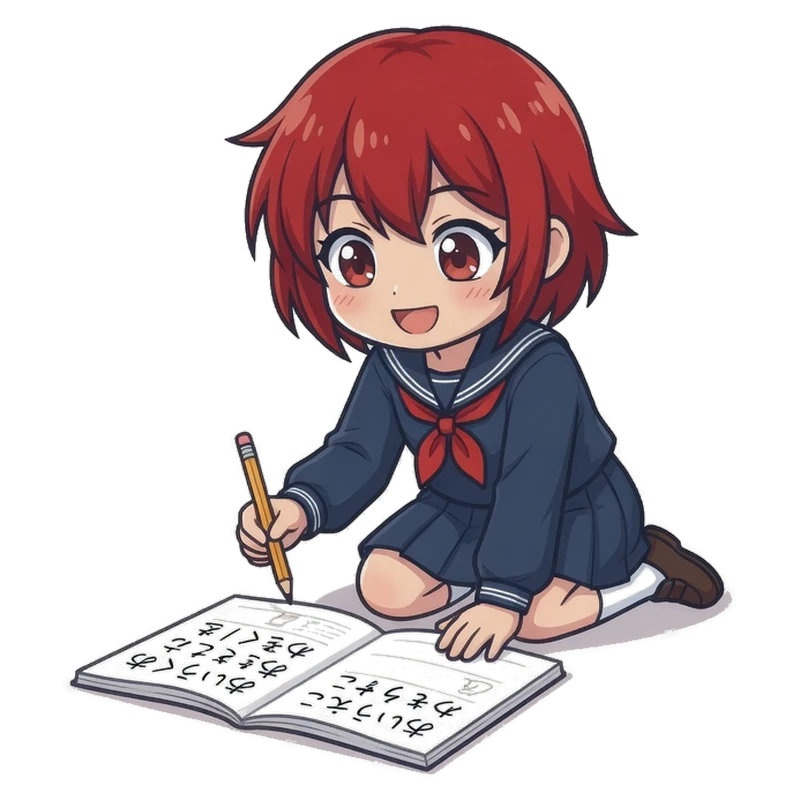 Yuno-chan, la mascota de Jepang.org, estudiando en Labs